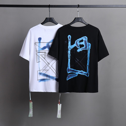 Off White Fashion Casual T-shirt Unisex Solid Street Cotton Short Sleeve