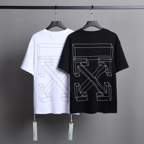 Off White Fashion Solid Tee Unisex Casual Street Cotton Short Sleeve