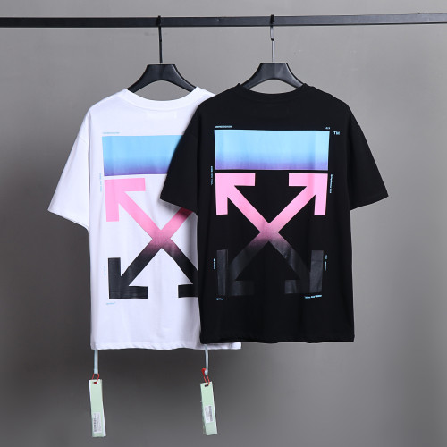 Off White Fashion Gradient Logo Printed Short Sleeve Unisex Casual Street T-shirt