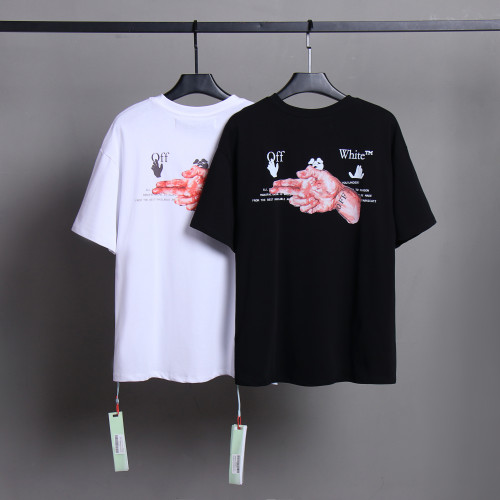 Off White Hand Printed Classic T-shirt Unisex Casual Cotton Short Sleeve