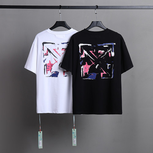 Off White Fashion Colorful Logo Graffiti T-shirt Unisex Casual Cotton Short Sleeve