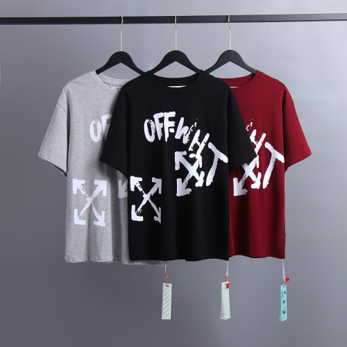 Off White Fashion Graffiti Drawing Arrow Short Sleeve Casual Cotton T-shirt