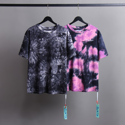 Off White Fashion Wavy Line Tie-dye Short Sleeve Unisex Casual Street T-shirt