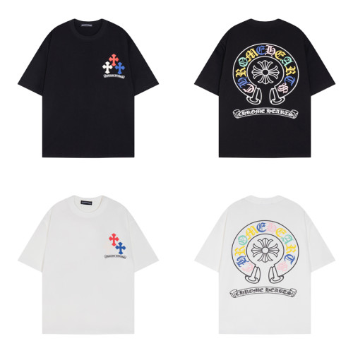 Chrome Hearts Classic Colorful Cross Horseshoe Print Short Sleeve Unisex Casual Loose T-shirt