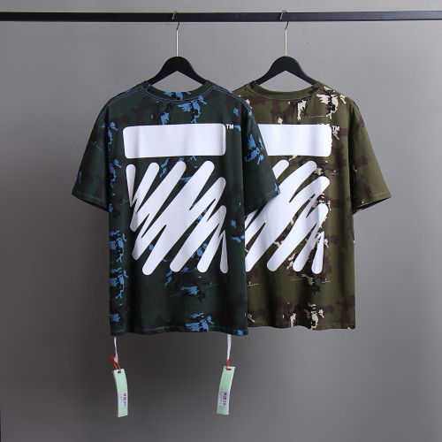 Off White Fashion Camouflage Crew Neck Short Sleeve Unisex Loose Casual T-shirt