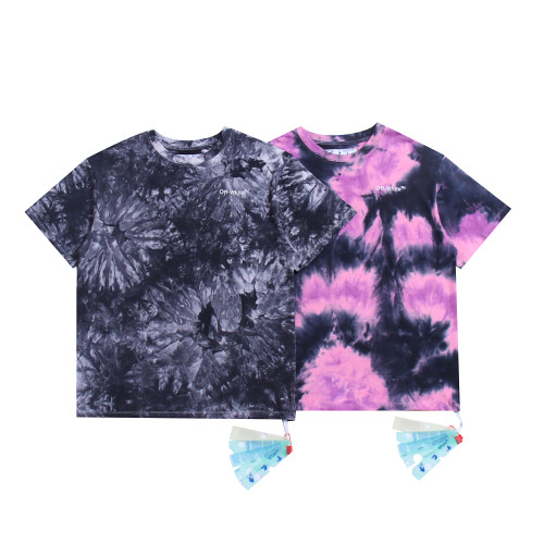 Off White Fashion Wavy Line Tie-dye Short Sleeve Unisex Casual Street T-shirt