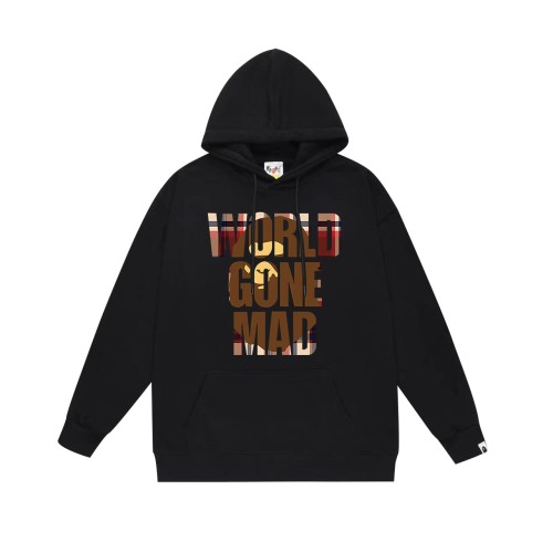 BAPE/A/Bathing Ape Plaid Letter Ape Head Printed Hoodie Unisex Casual Sweatshirt