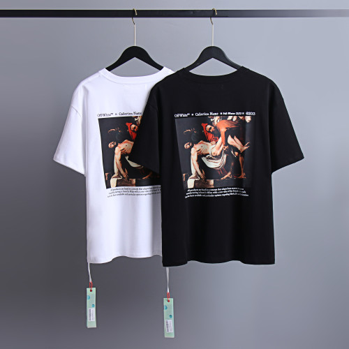 Off White Artistic Printed Short Sleeve Unisex Casual Cotton T-shirt