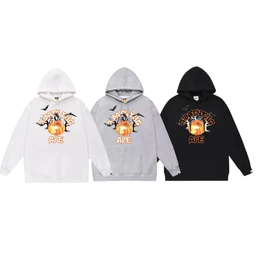BAPE/A/Bating Ape Halloween Pumpkin Letter Bat Print Hoodie Unisex Casual Sweatshirt