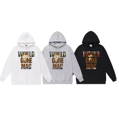BAPE/A/Bathing Ape Plaid Letter Ape Head Printed Hoodie Unisex Casual Sweatshirt