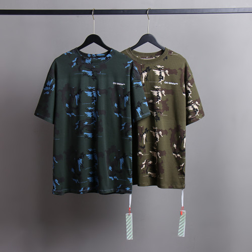 Off White Fashion Camouflage Crew Neck Short Sleeve Unisex Loose Casual T-shirt
