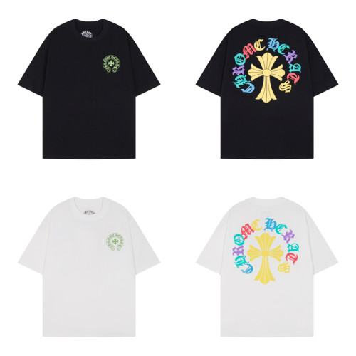 Chrome Hearts Classic Colorful Sanskrit Cross Print Short Sleeve Unisex Casual Loose T-shirt