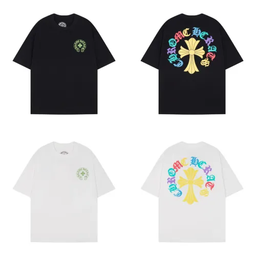 Chrome Hearts Classic Colorful Sanskrit Cross Print Short Sleeve Unisex Casual Loose T-shirt