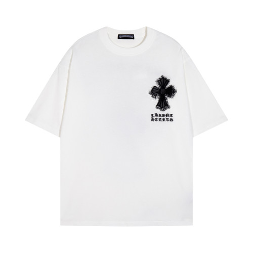 Chrome Hearts High Street Embroidered Cross Print Short Sleeve Unisex Casual Loose T-shirt