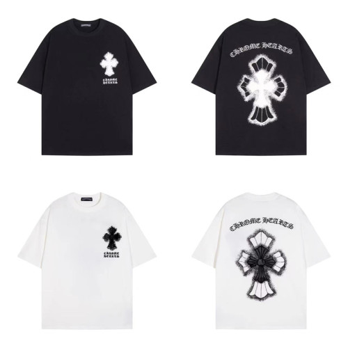 Chrome Hearts High Street Embroidered Cross Print Short Sleeve Unisex Casual Loose T-shirt