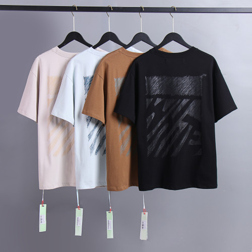 Off White Fashion Artistic Logo Printed Short Sleeve Unisex Casual Loose Tee