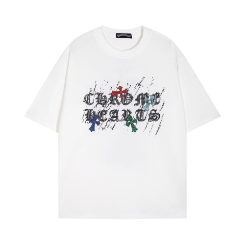 Chrome Hearts Fashion Graffiti Cross Logo Printed Short Sleeve Unisex Casual T-shirt