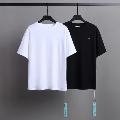 Off White Classic Simple Short Sleeve Unisex Street Cotton Solid Tee
