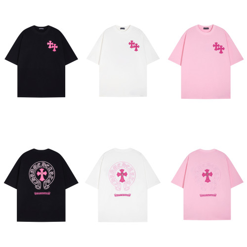 Chrome Hearts Horseshoe Sanskrit Cross Embroidered Short Sleeve Unisex Casual T-shirt