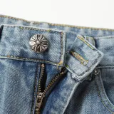 Chrome Hearts Colored Cross Straight Distressed Heavy Washed Denim Trousers