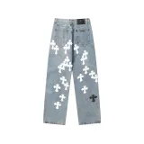 Chrome Hearts Colored Cross Straight Distressed Heavy Washed Denim Trousers
