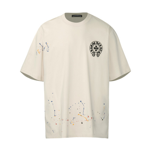 Chrome Hearts Horseshoe Cross Graffiti Speckled Ink Short Sleeve Couple Versatile Casual T-shirt