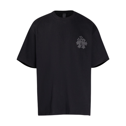 Chrome Hearts Classic Horseshoe Overlap Cross Sanskrit Flocking Short Sleeve Unisex Casual T-shirt