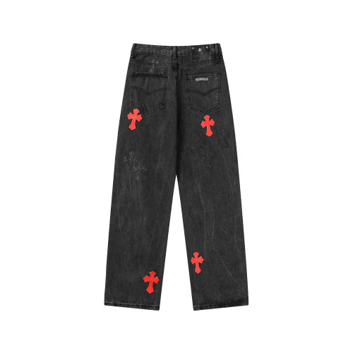 Chrome Hearts Red Classic Logo Jeans Unisex Casual Street Pants