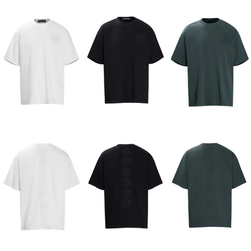 Chrome Hearts Heavy Industry Embroidered Horseshoe Cross Sanskrit Letter Short Sleeve Unisex Casual T-shirt