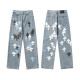 Chrome Hearts Colored Cross Straight Distressed Heavy Washed Denim Trousers
