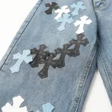 Chrome Hearts Colored Cross Straight Distressed Heavy Washed Denim Trousers