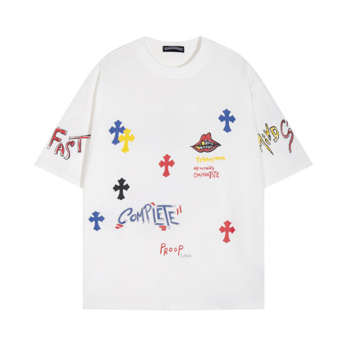 Chrome Hearts High Street Graffiti Cross Letter Print Short Sleeve Unisex Casual T-shirt