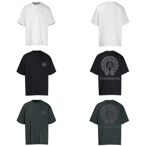 Chrome Hearts Classic Horseshoe Overlap Cross Sanskrit Flocking Short Sleeve Unisex Casual T-shirt