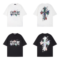 Chrome Hearts Fashion Graffiti Cross Logo Printed Short Sleeve Unisex Casual T-shirt