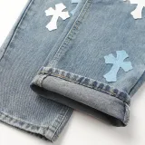 Chrome Hearts Colored Cross Straight Distressed Heavy Washed Denim Trousers
