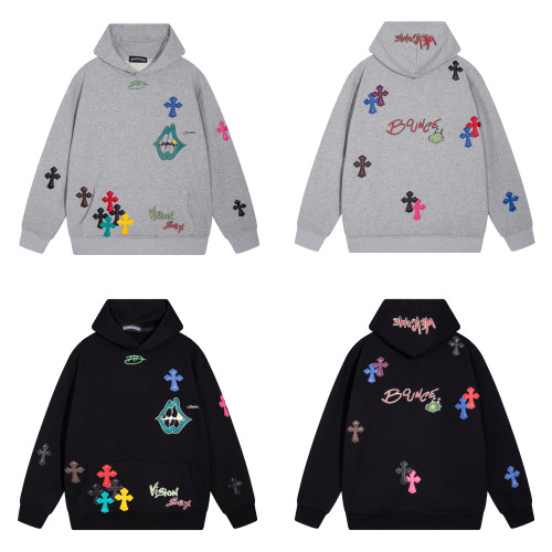 Chrome Hearts Leather Cross Graffiti Hoodie Couple Casual Versatile Sweatshirt