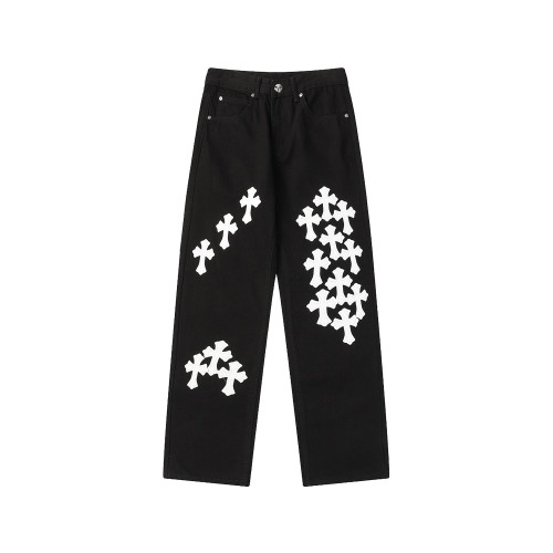 Chrome Hearts Fashion Black Washed Jeans Casual Loose Pants