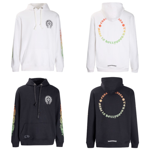 Chrome Hearts Yellow Green Gradient Letter Horseshoe Flower Arm Cross Hooded Hoodie