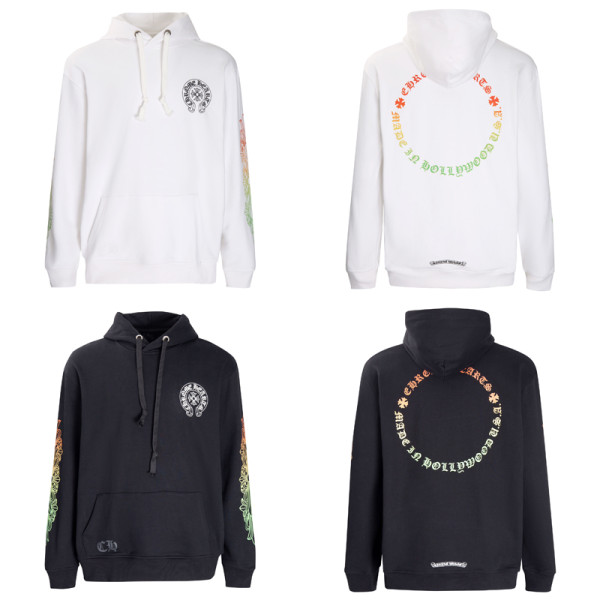 Chrome Hearts Yellow Green Gradient Letter Horseshoe Flower Arm Cross Hooded Hoodie