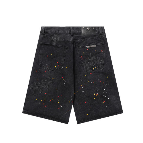 Chrome Hearts Fashion Splash-ink Denim Short Unisex Street Casual Pants