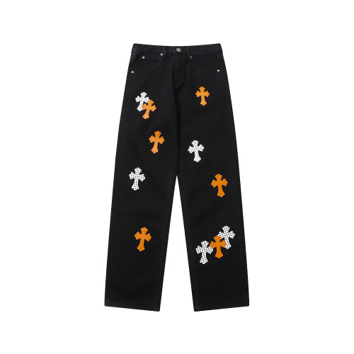 Chrome Hearts Orange Cross Logo Jeans Unisex Casual Street Pants
