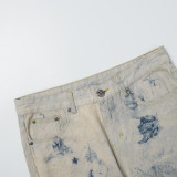 Chrome Hearts Washed Tie-dyed Distressed Colored Cross Leather Jeans