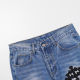 Chrome Hearts Washed Hand Painted Distressed Colored Cross Jeans