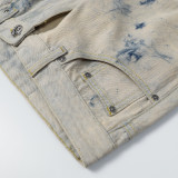 Chrome Hearts Washed Tie-dyed Distressed Colored Cross Leather Jeans
