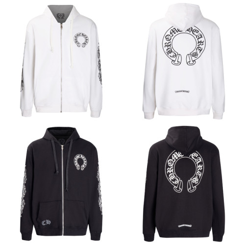 Chrome Hearts Classic Horseshoe Cross Print Zipper Hoodie Couple Casual Versatile Sports Coat