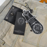 Chrome Hearts Washed Tie-dyed Distressed Colored Cross Leather Jeans