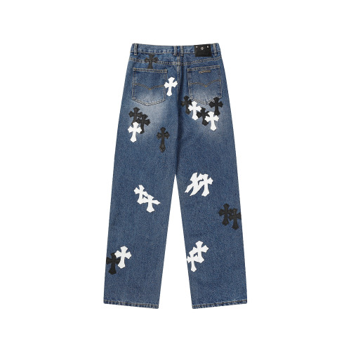 Chrome Hearts Black White Cross Logo Jeans Casual Street Pants