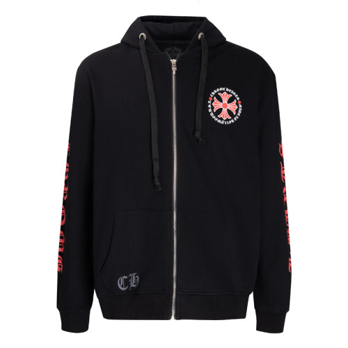 Chrome Hearts Red Cross Sanskrit Letter Flower Arm Horseshoe Zipper Hoodie