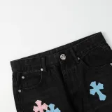 Chrome Hearts Colored Leather Pants Unisex Black Washed Jeans
