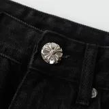Chrome Hearts Colored Leather Pants Unisex Black Washed Jeans